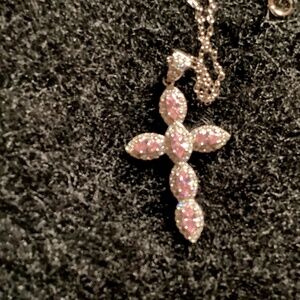 New Cote D’ Argent Pink Stones  Cross with Necklace - Sterling silver